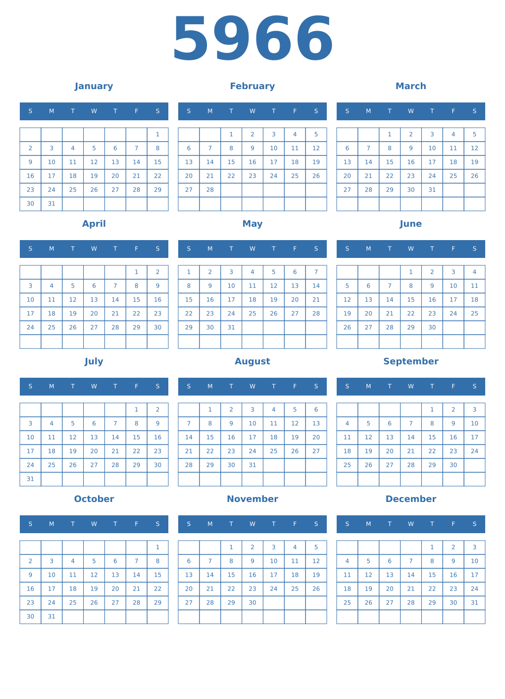 Printable 5966 Year Calendars blue