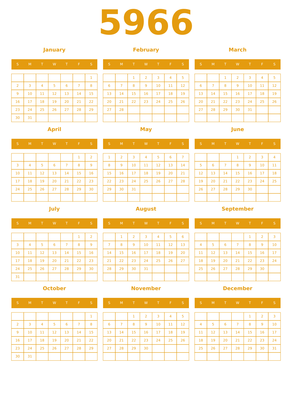 Printable 5966 Year Calendars gamboge