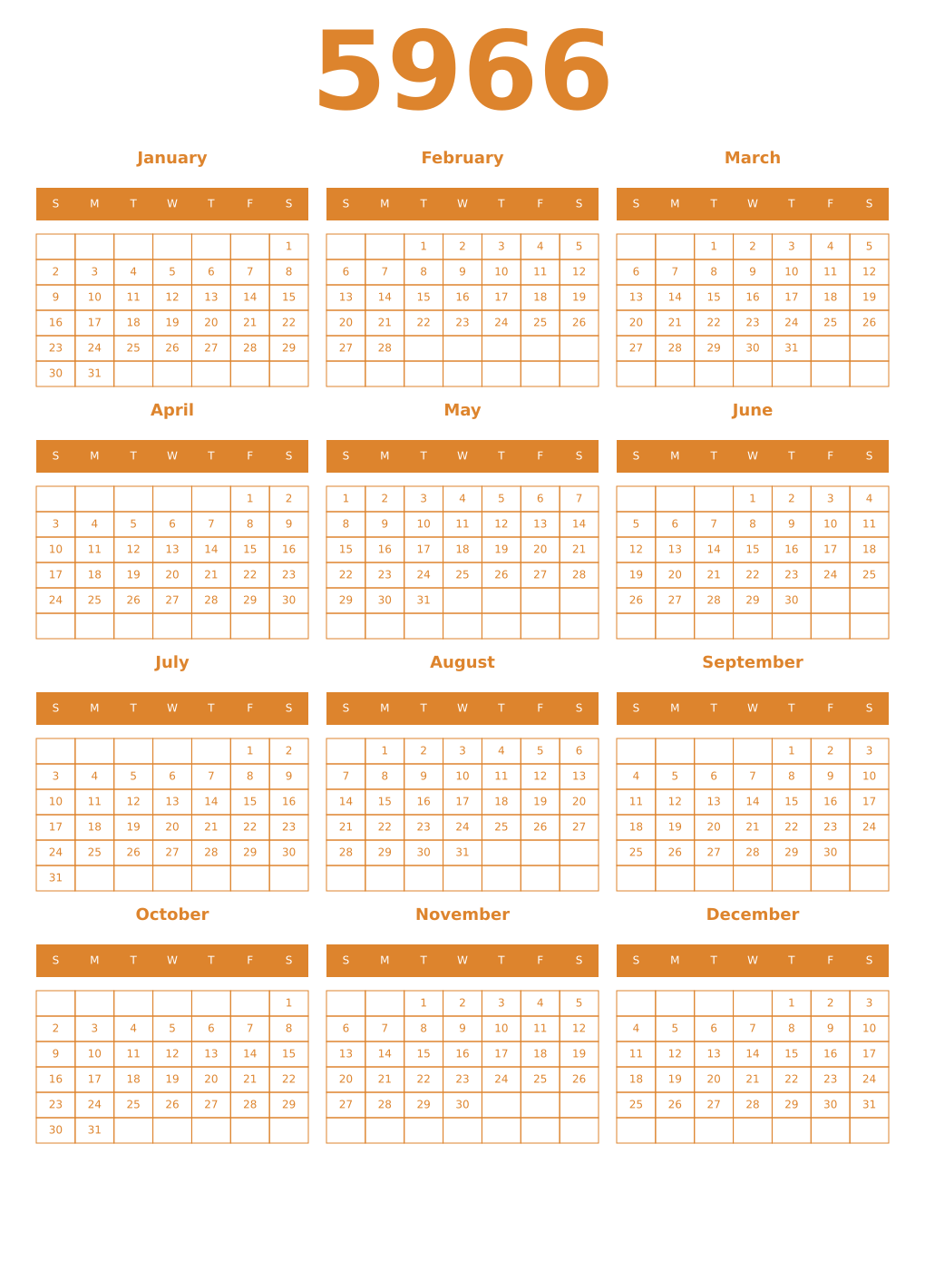 Printable 5966 Year Calendars orange