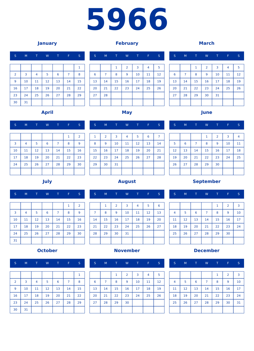 Printable 5966 Year Calendars smalt