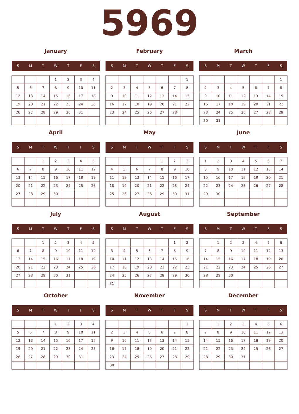 Printable 5969 Year Calendars mortuum