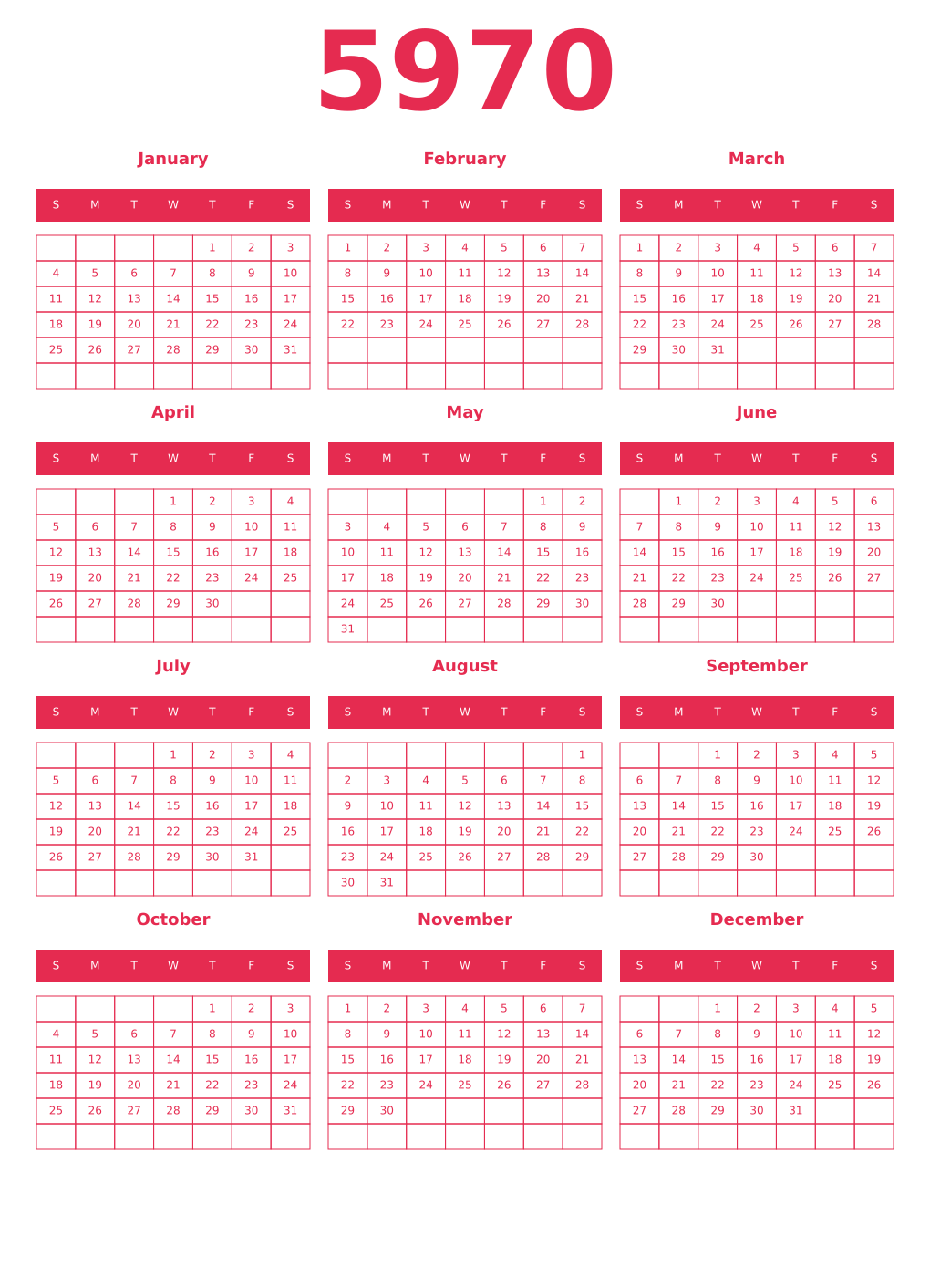 Printable 5970 Year Calendars amaranth