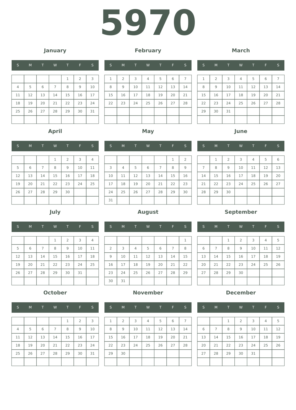 Printable 5970 Year Calendars feldgrau