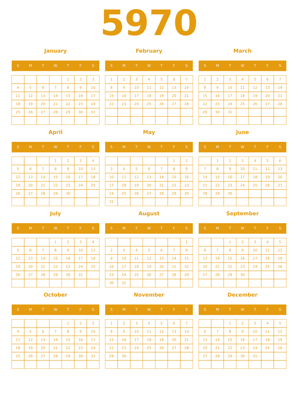 Printable 5970 Year Calendars gamboge
