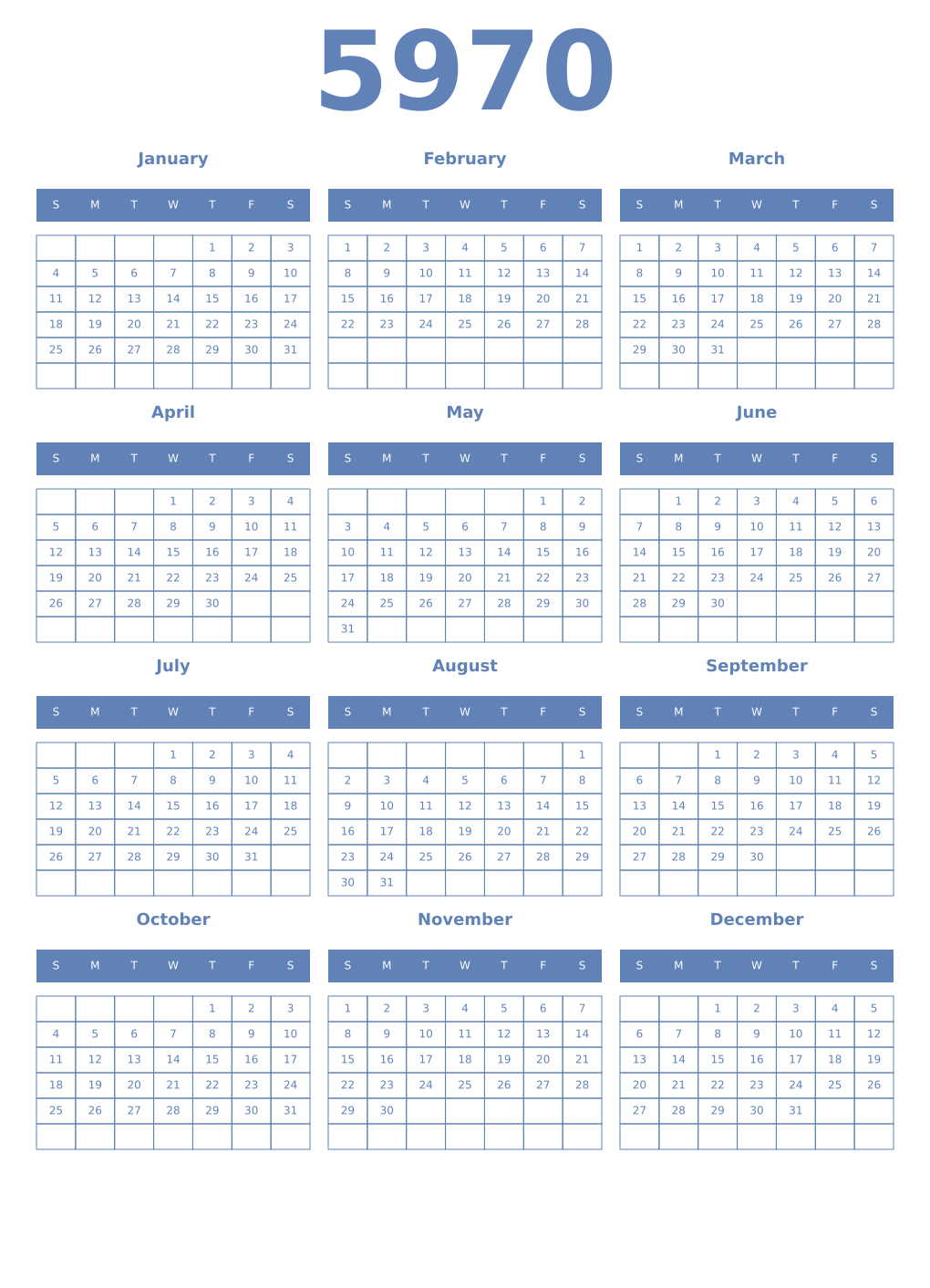 Printable 5970 Year Calendars glaucous
