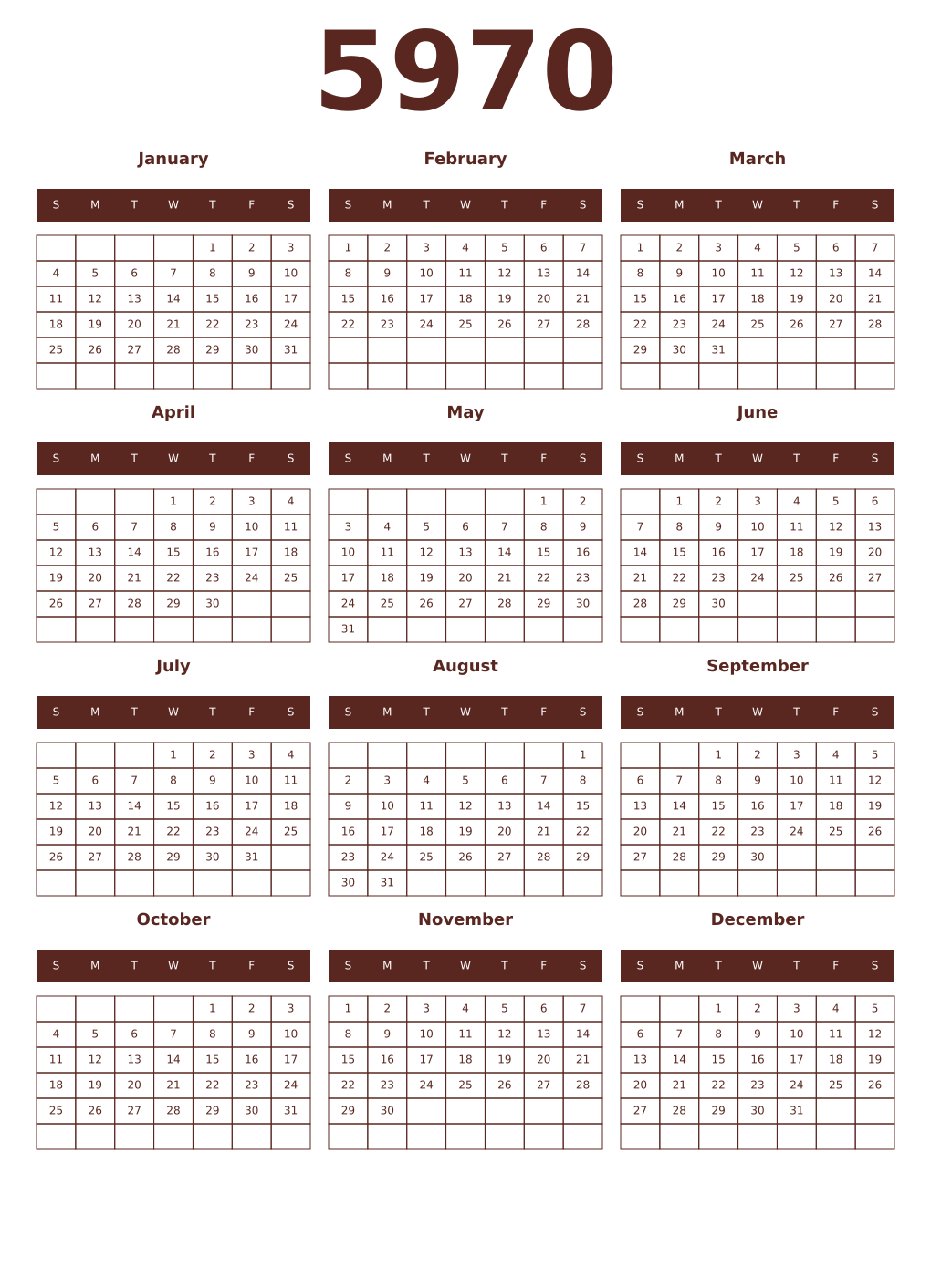 Printable 5970 Year Calendars mortuum