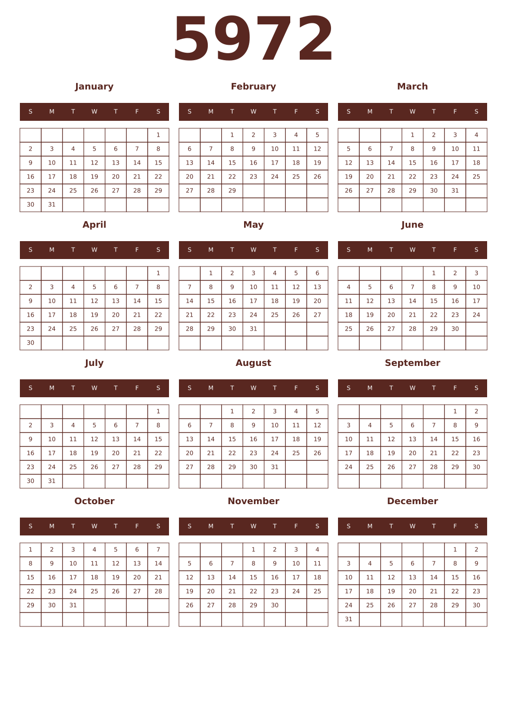 Printable 5972 Year Calendars mortuum