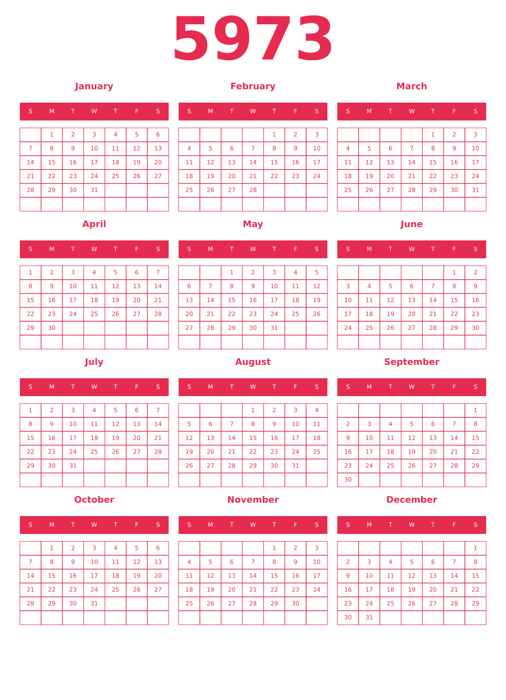 Printable 5973 Year Calendars amaranth