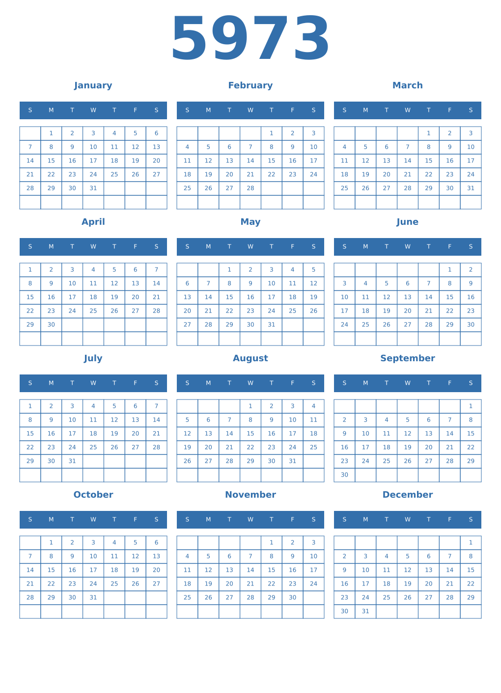 Printable 5973 Year Calendars blue