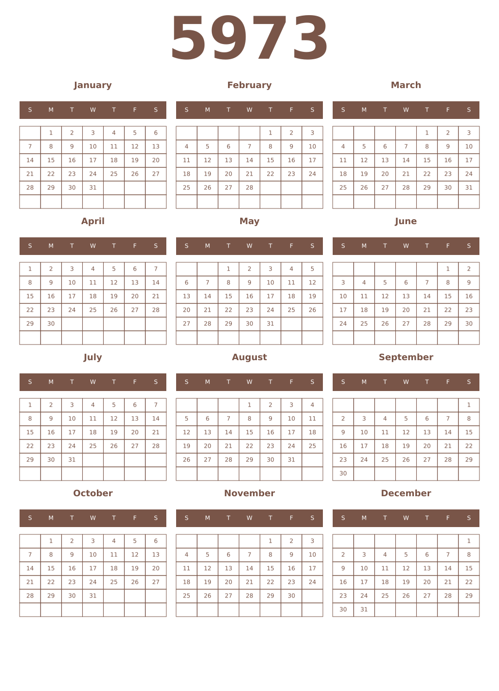Printable 5973 Year Calendars coffe
