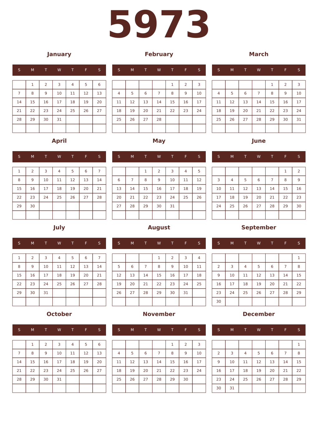 Printable 5973 Year Calendars mortuum
