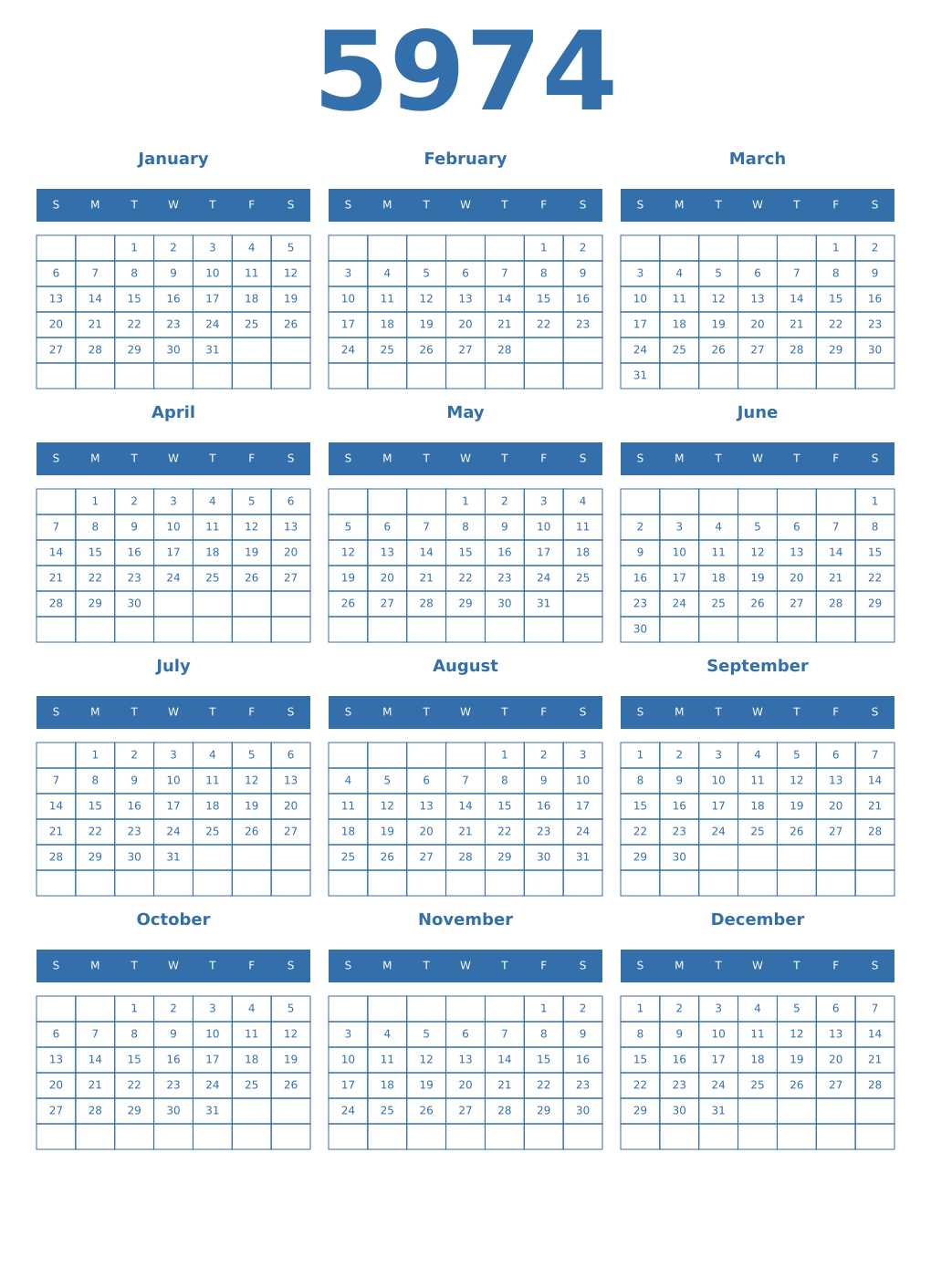 Printable 5974 Year Calendars blue