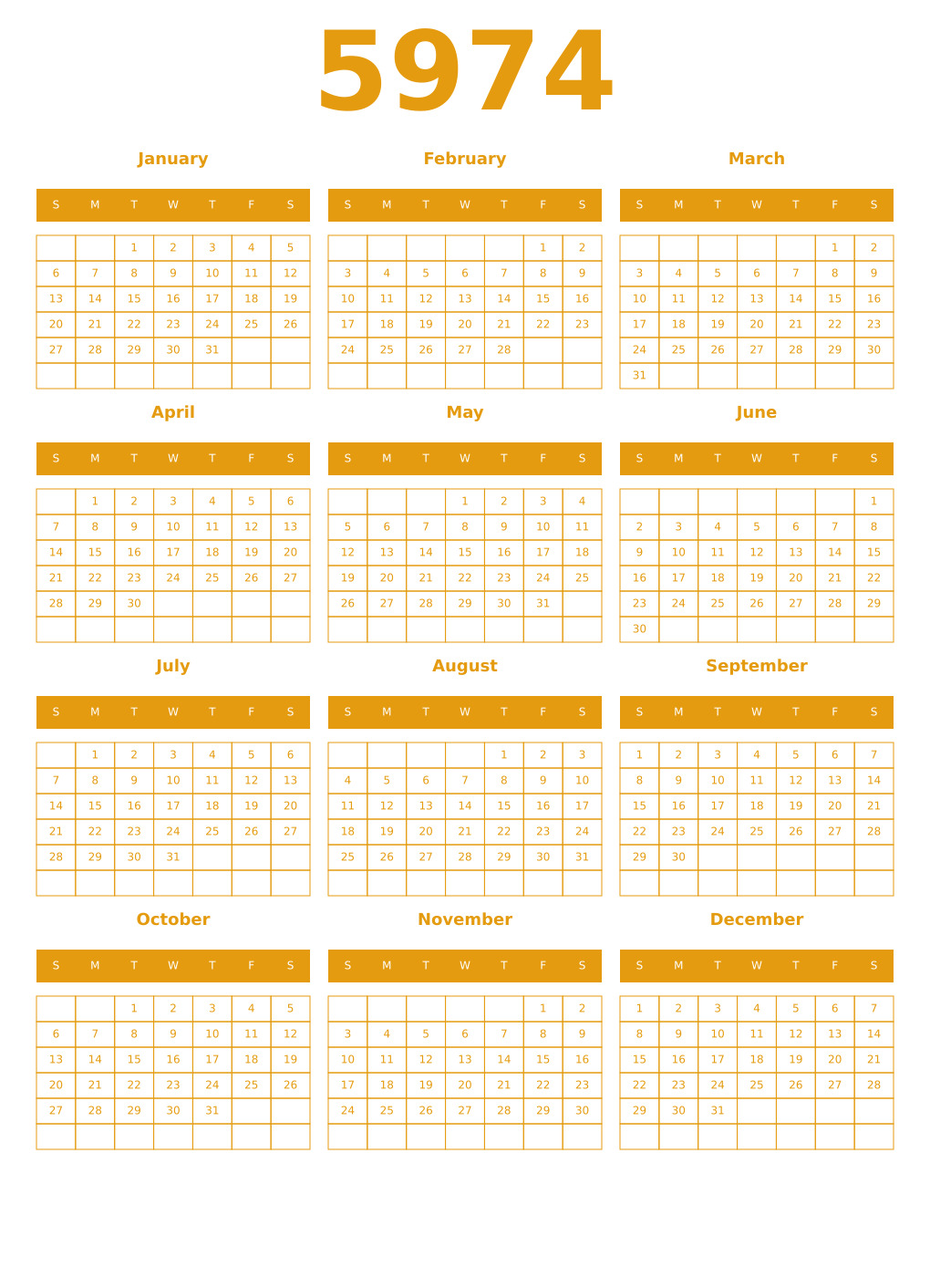 Printable 5974 Year Calendars gamboge