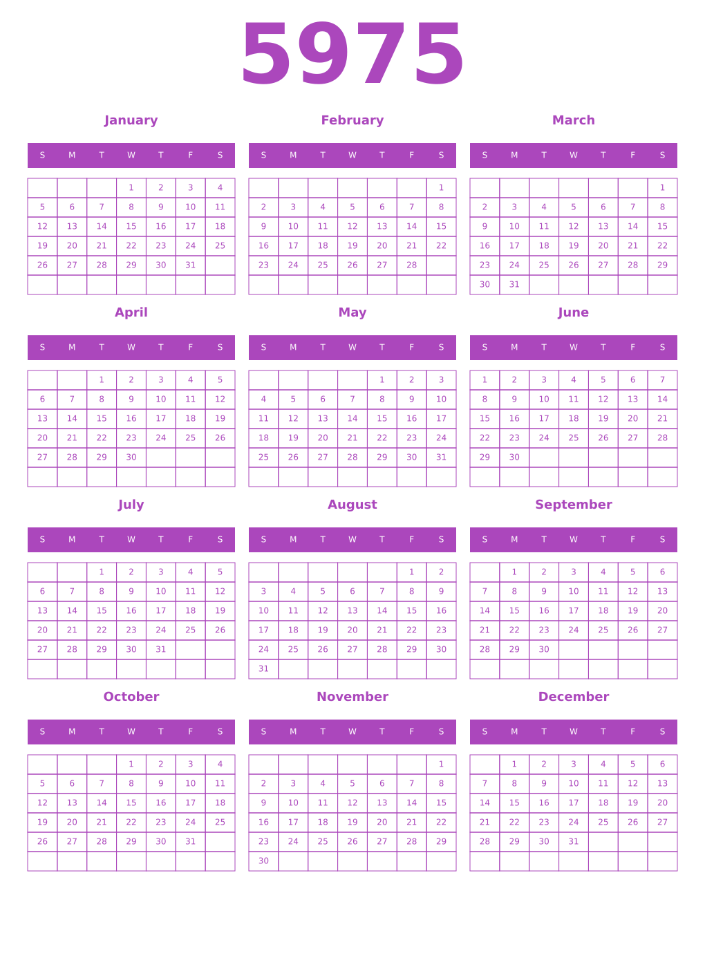 Printable 5975 Calendars