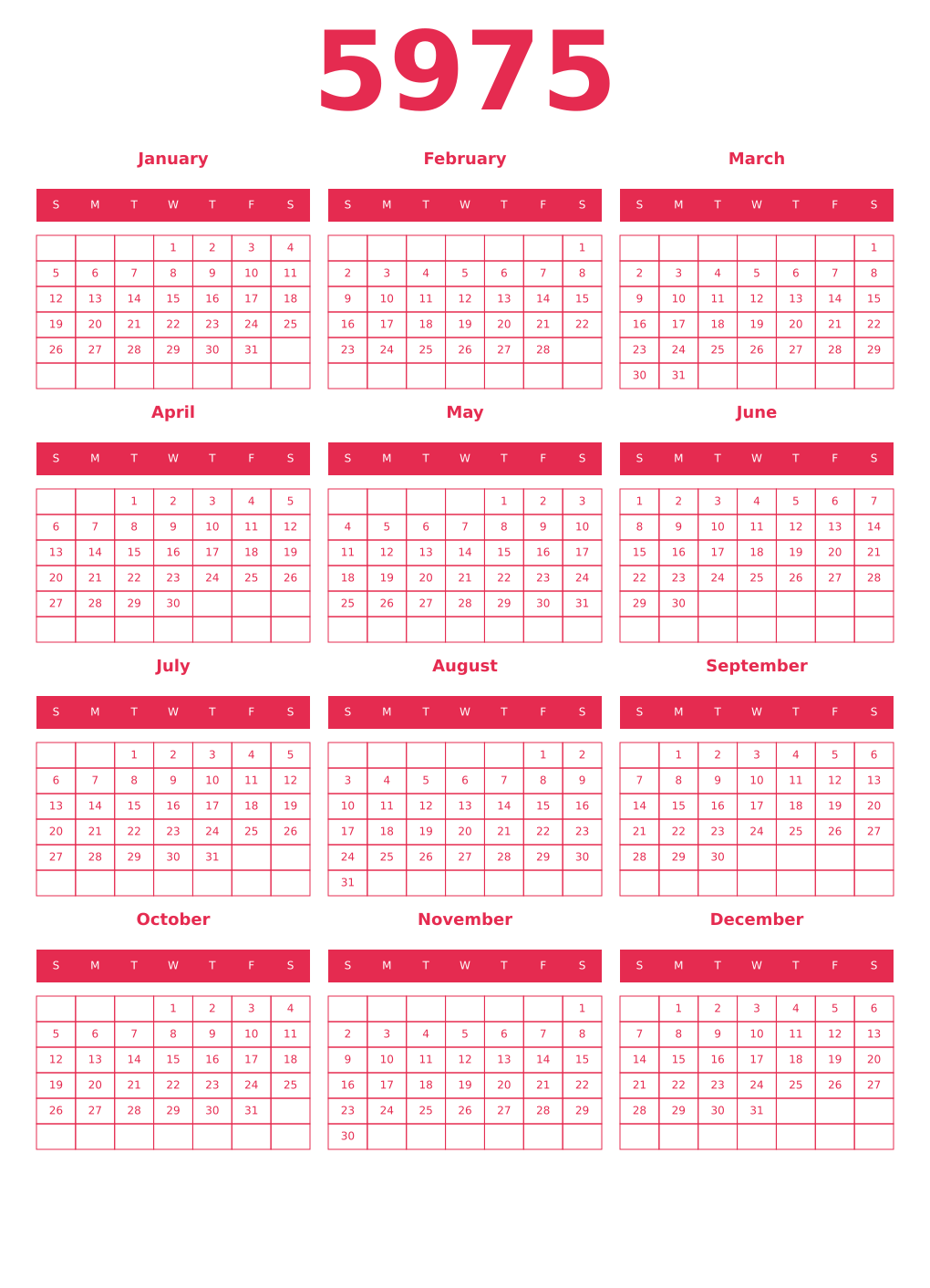 Printable 5975 Year Calendars amaranth