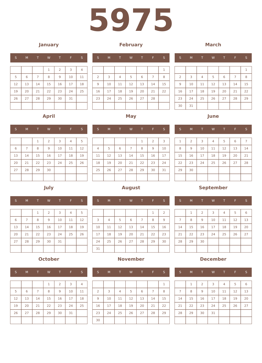 Printable 5975 Year Calendars coffe
