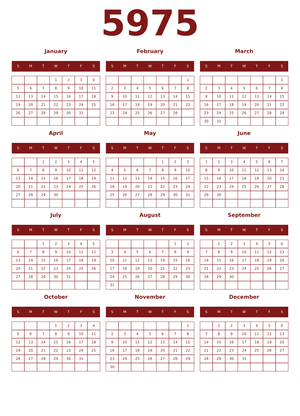 Printable 5975 Year Calendars falu