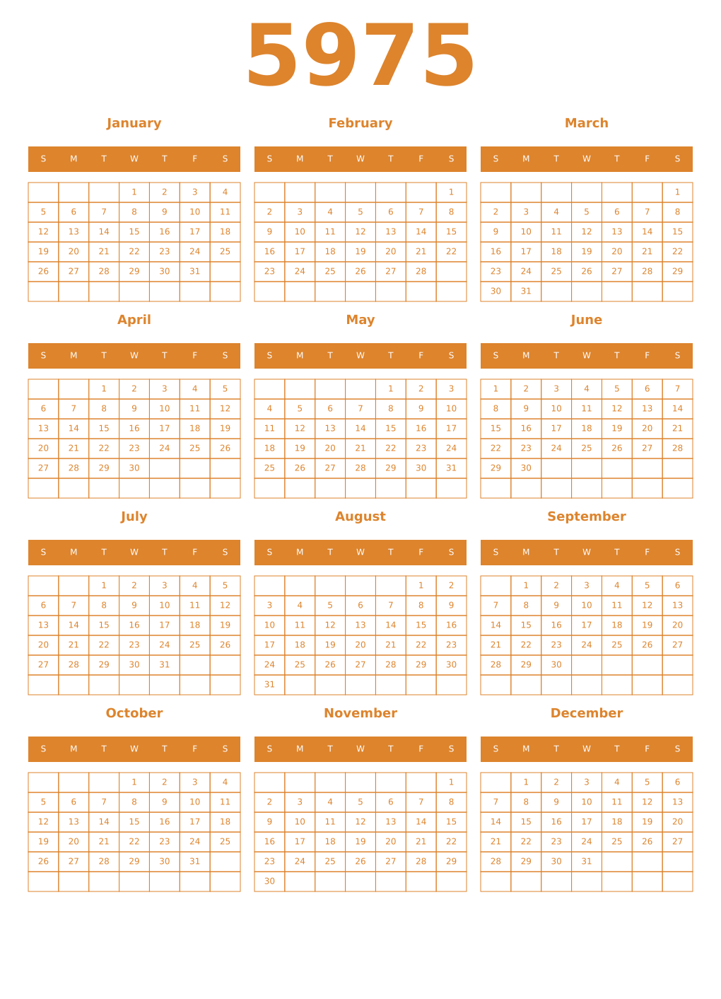 Printable 5975 Year Calendars orange