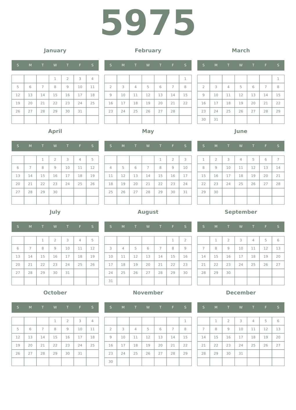 Printable 5975 Year Calendars xanadu