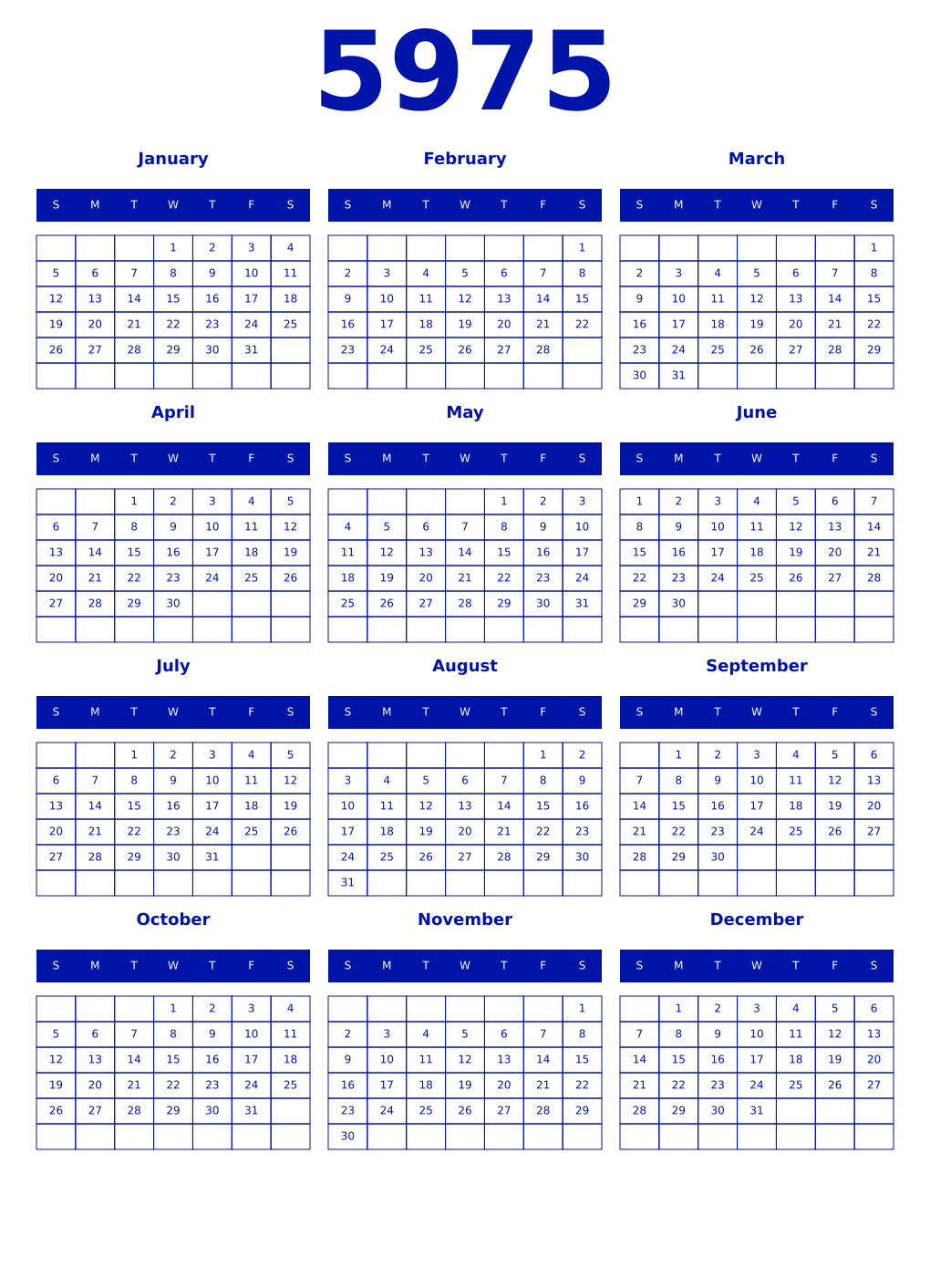 Printable 5975 Year Calendars zaffre
