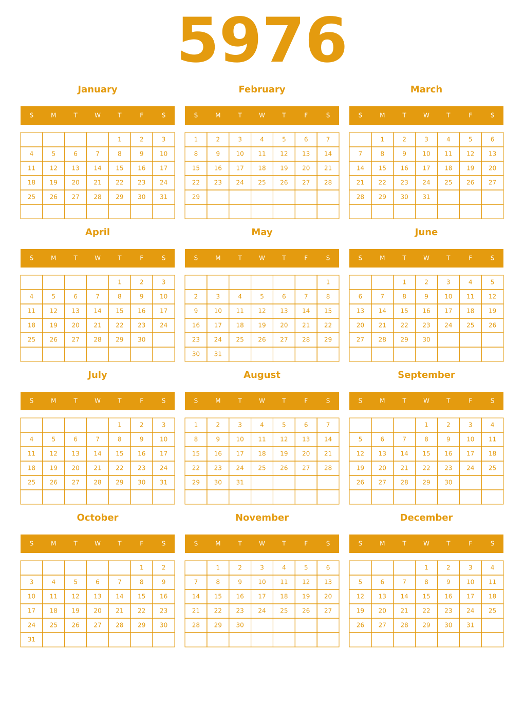 Printable 5976 Year Calendars gamboge