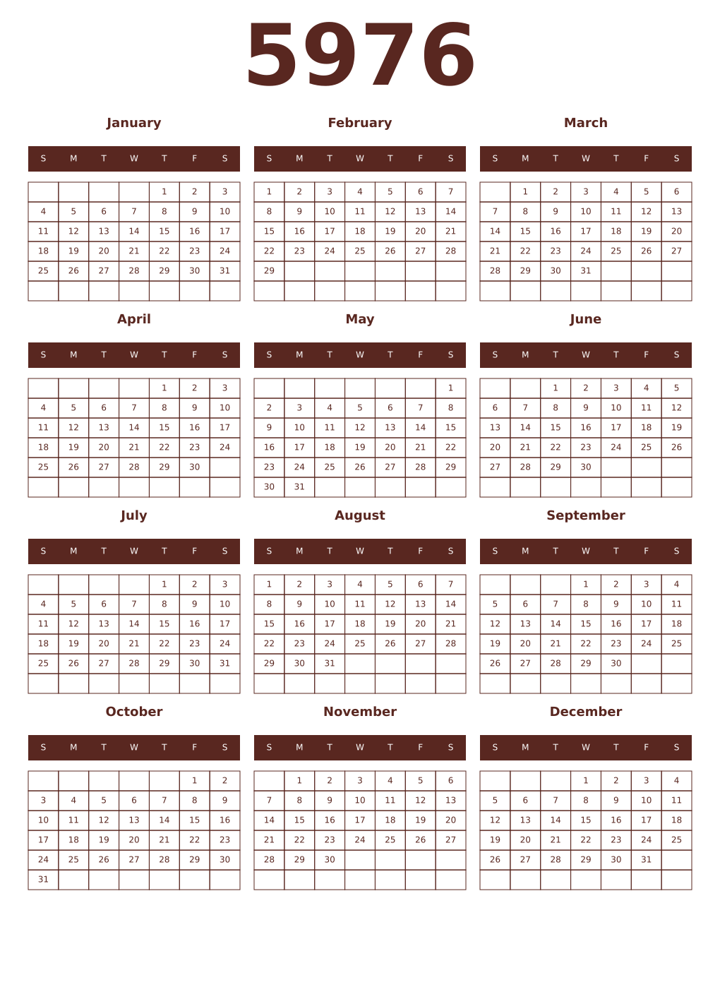 Printable 5976 Year Calendars mortuum