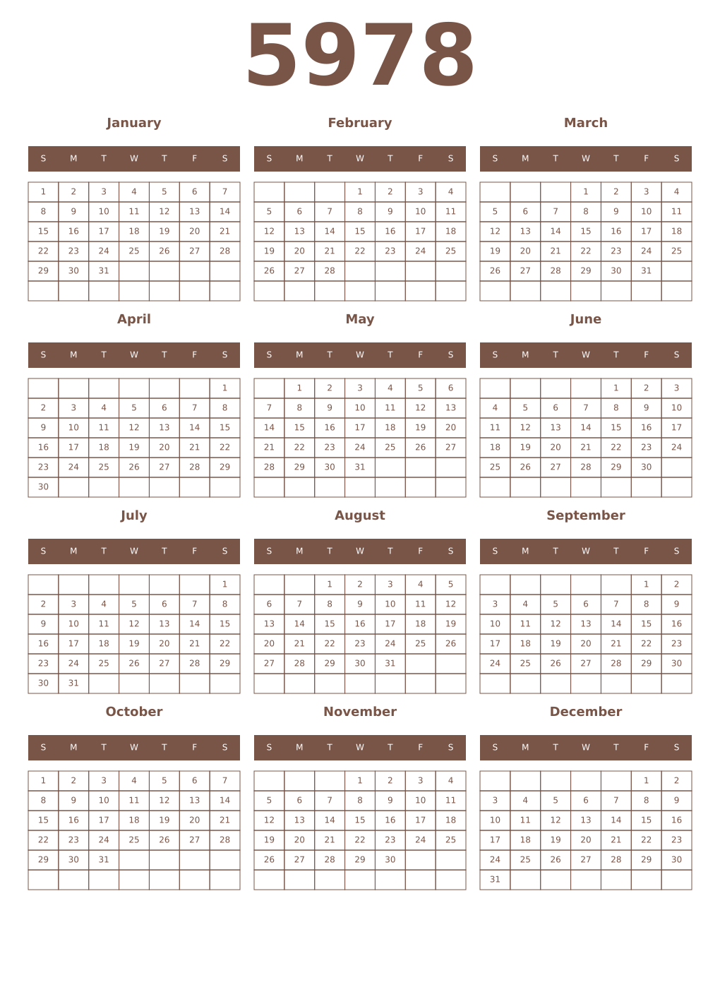 Printable 5978 Year Calendars coffe