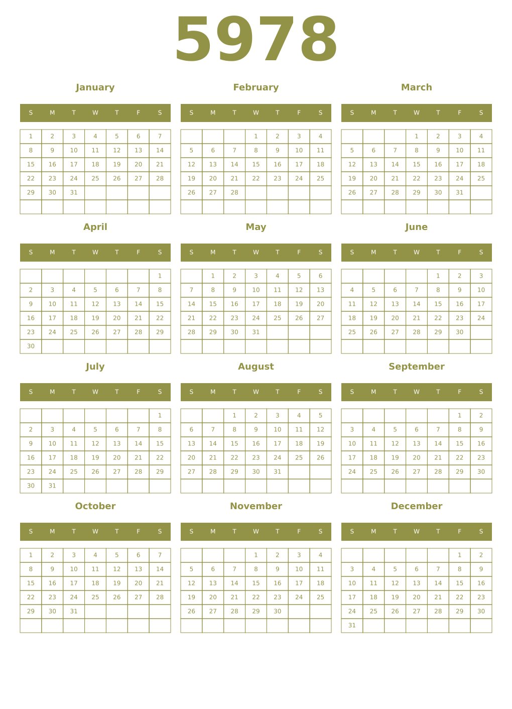 Printable 5978 Year Calendars eburnean