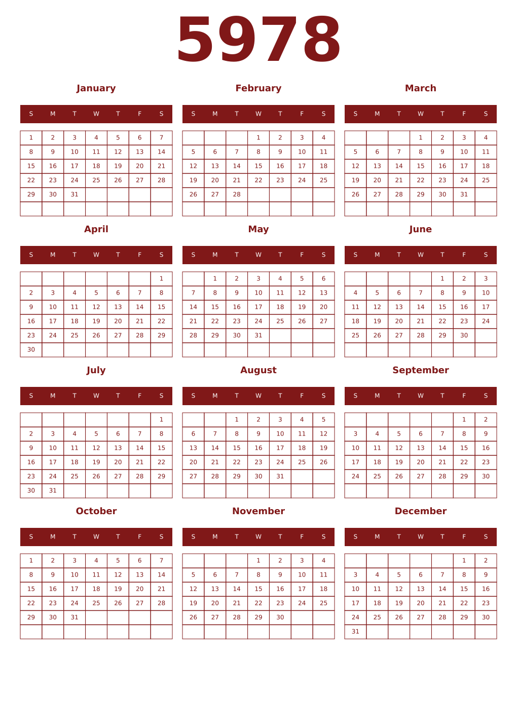 Printable 5978 Year Calendars falu
