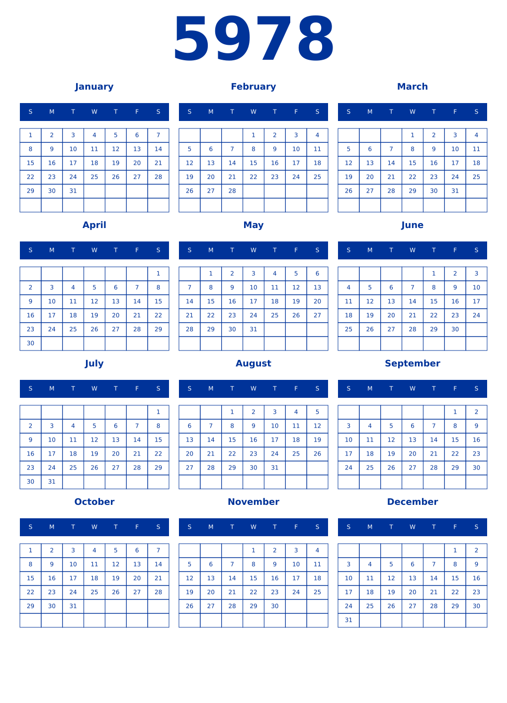 Printable 5978 Year Calendars smalt