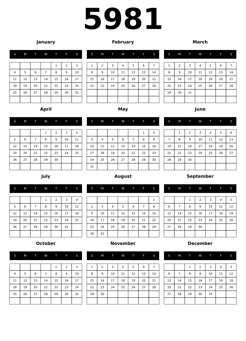 Printable 5981 Calendars