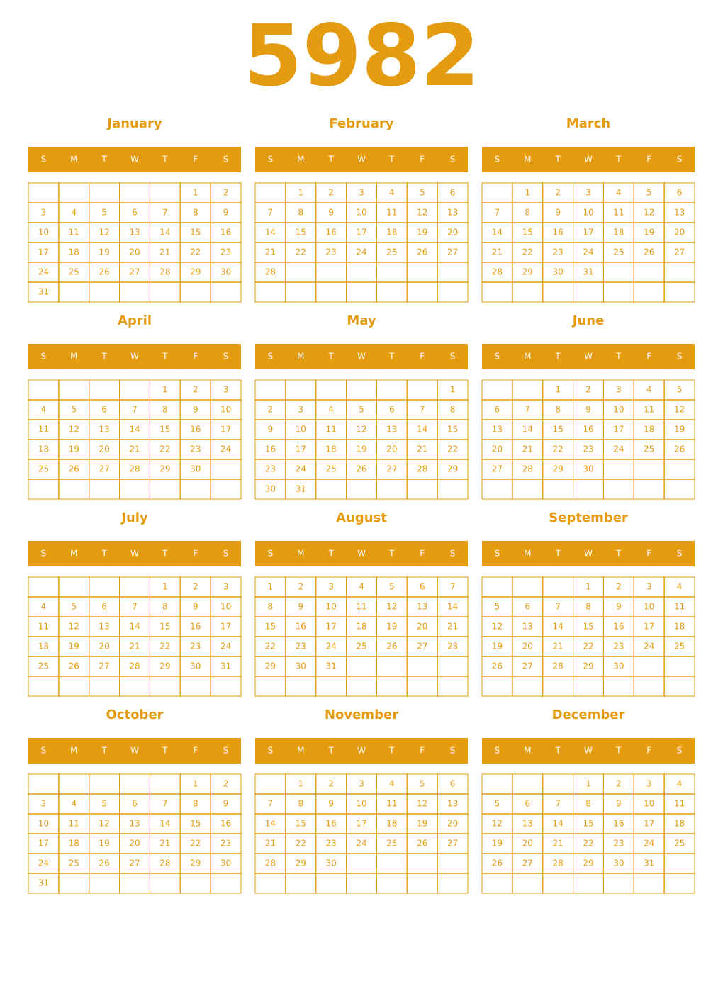 Printable 5982 Year Calendars gamboge