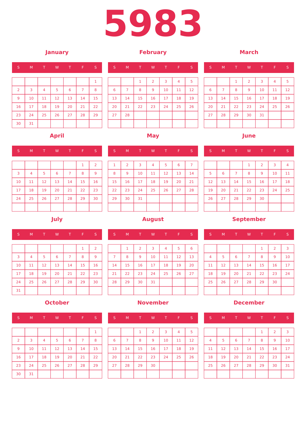 Printable 5983 Year Calendars amaranth