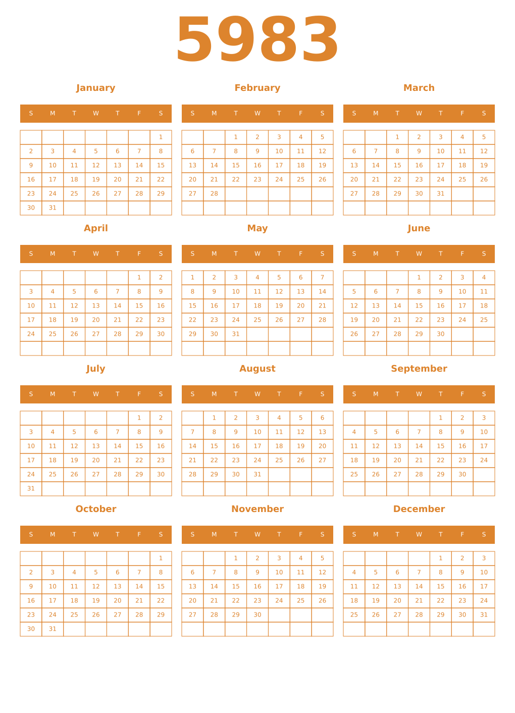 Printable 5983 Year Calendars orange