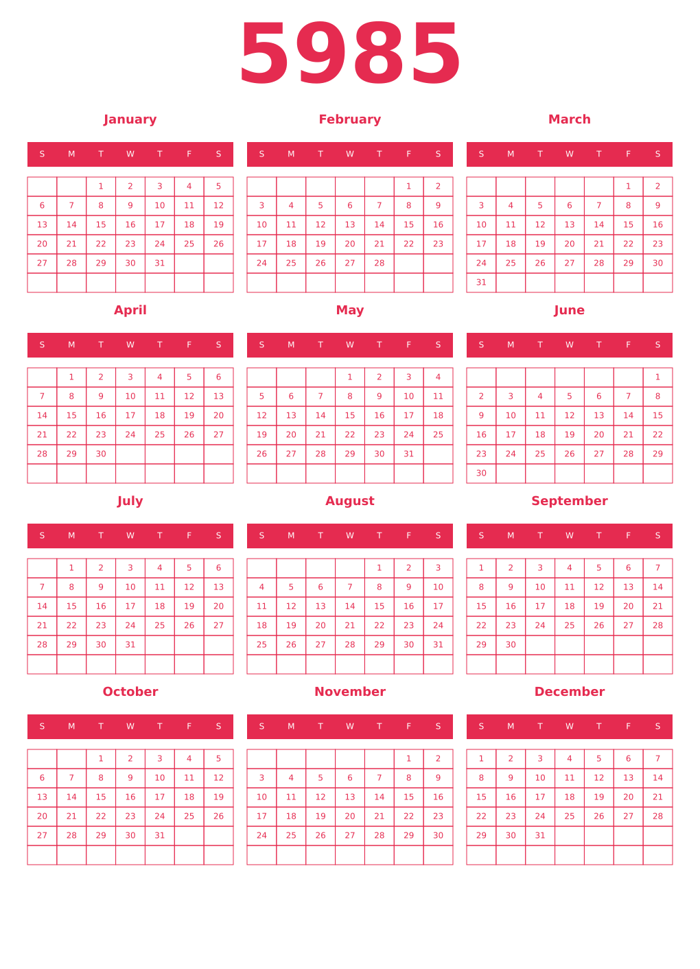 Printable 5985 Year Calendars amaranth