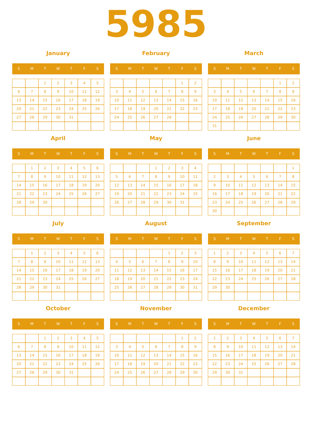 Printable 5985 Year Calendars gamboge