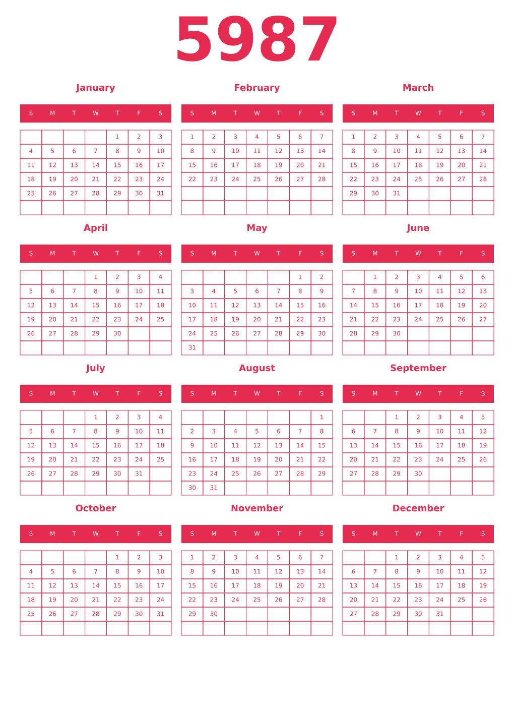 Printable 5987 Year Calendars amaranth