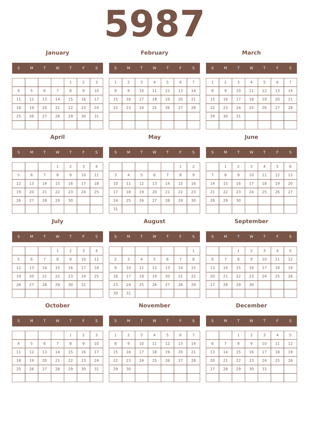 Printable 5987 Year Calendars coffe