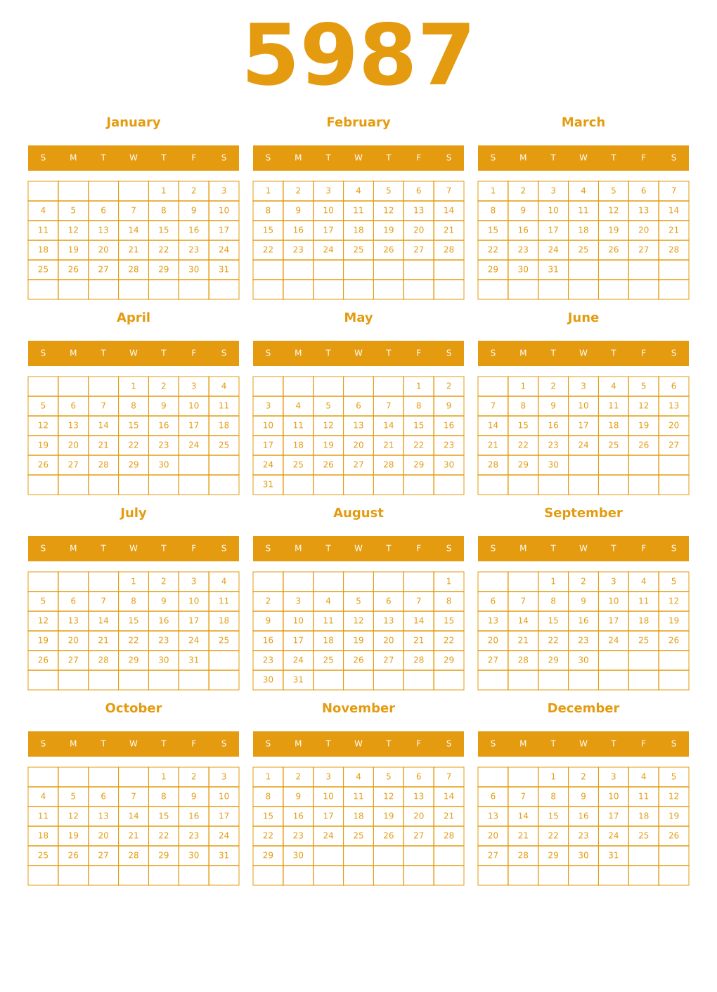 Printable 5987 Year Calendars gamboge