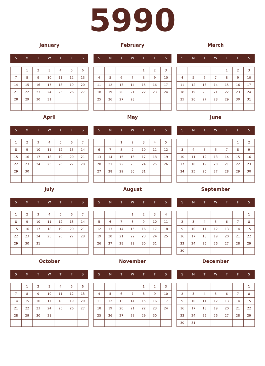 Printable 5990 Year Calendars mortuum