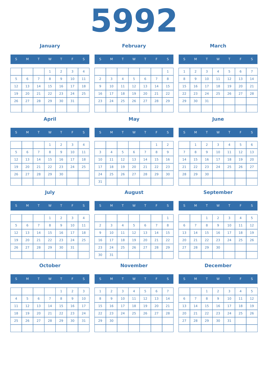 Printable 5992 Year Calendars blue
