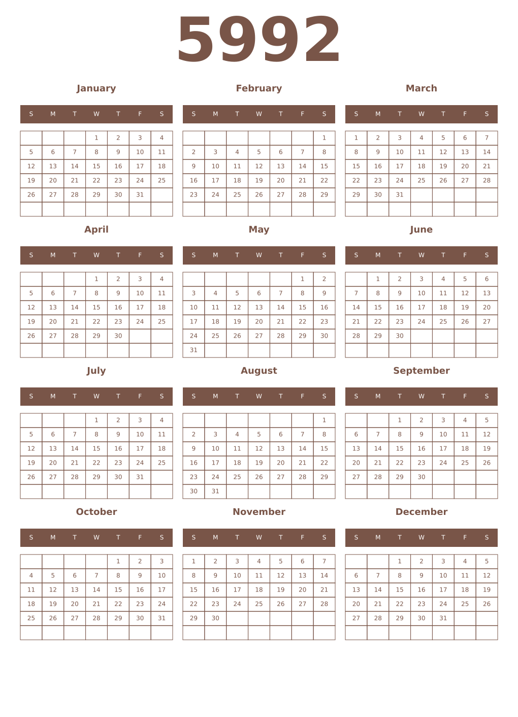 Printable 5992 Year Calendars coffe