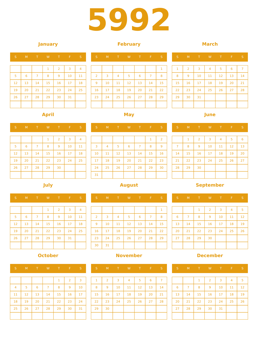 Printable 5992 Year Calendars gamboge