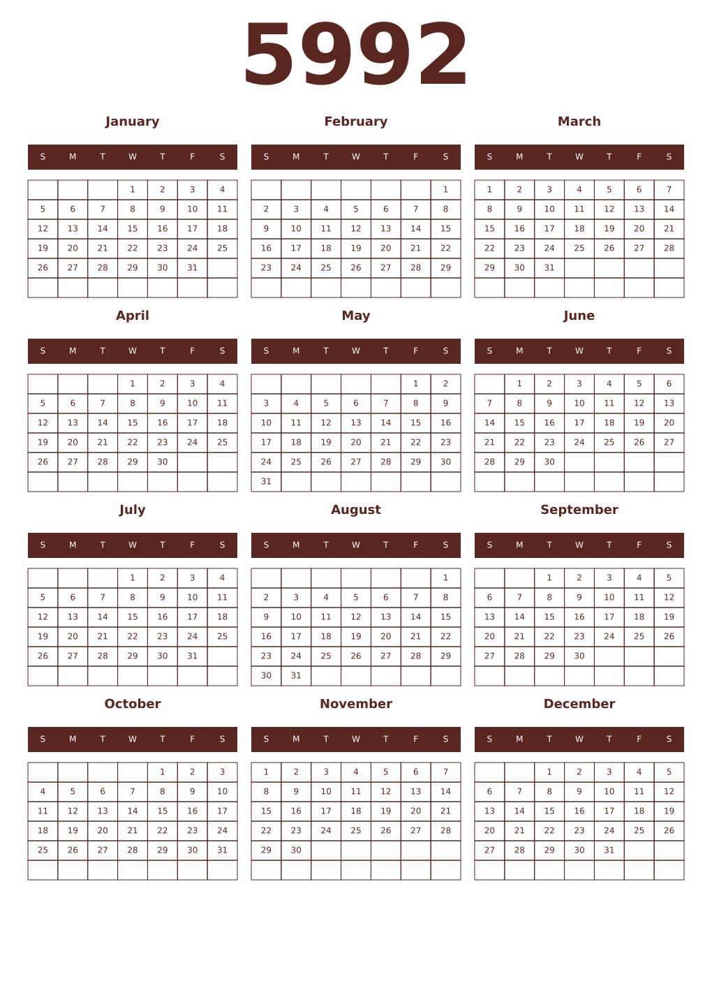 Printable 5992 Year Calendars mortuum