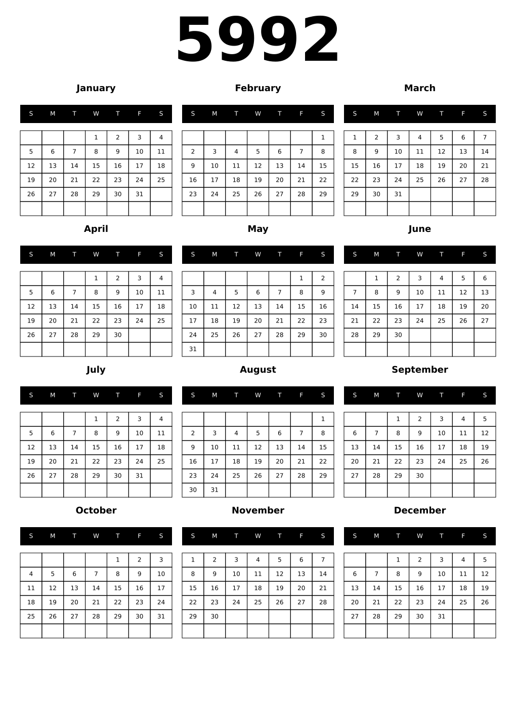 Printable 5992 Calendars