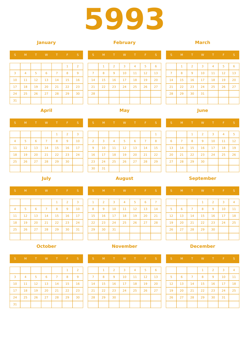 Printable 5993 Year Calendars gamboge