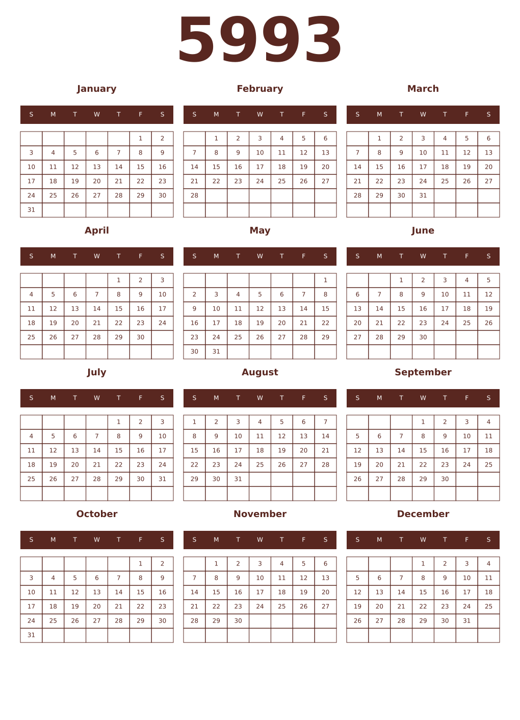 Printable 5993 Year Calendars mortuum