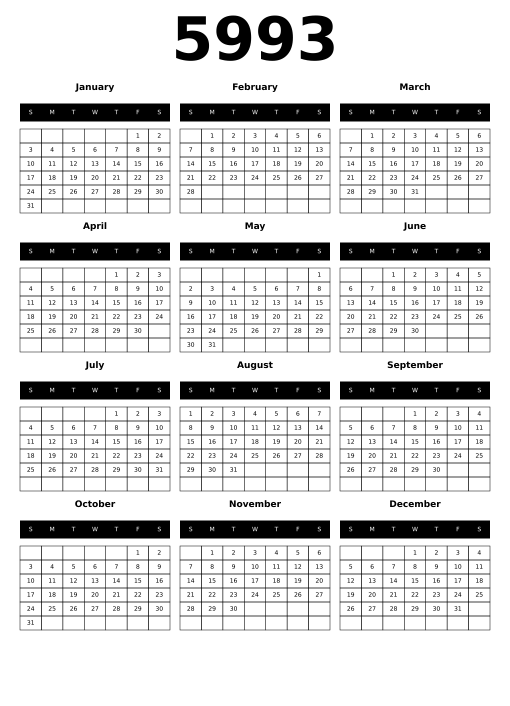 Printable 5993 Calendars