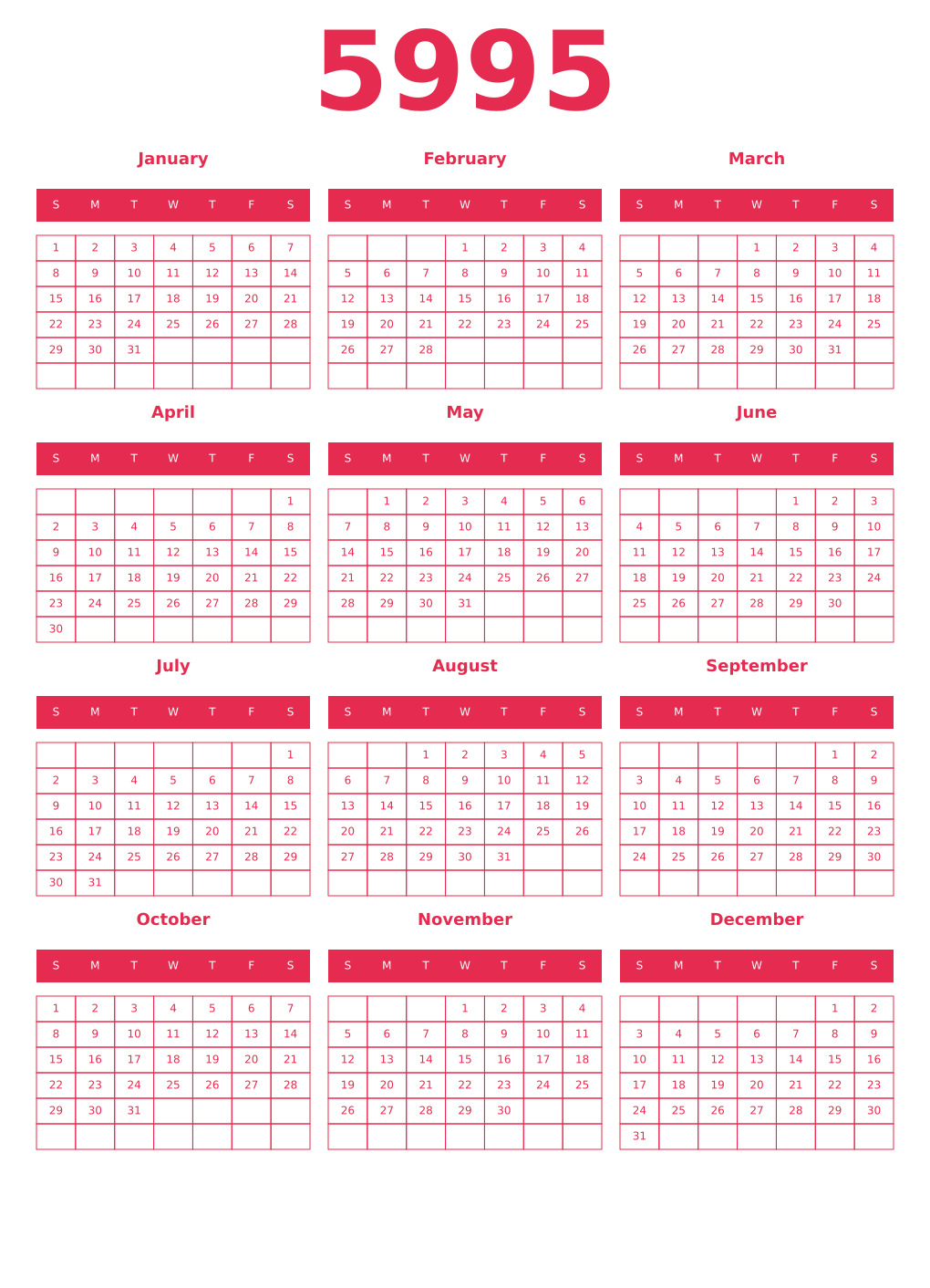 Printable 5995 Year Calendars amaranth
