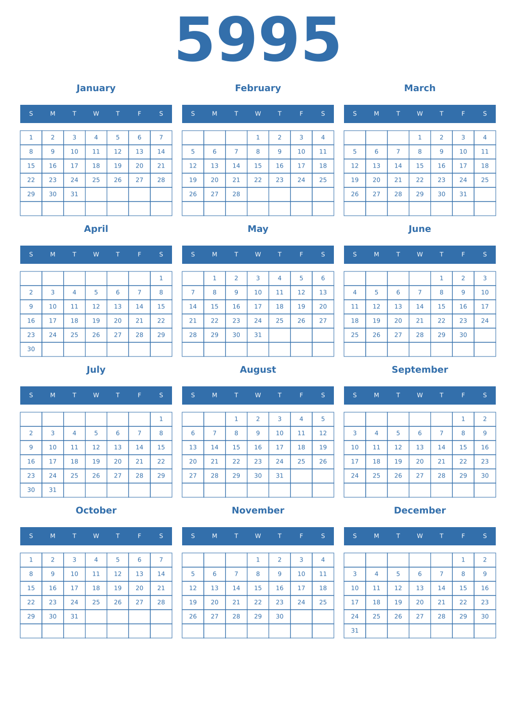 Printable 5995 Year Calendars blue